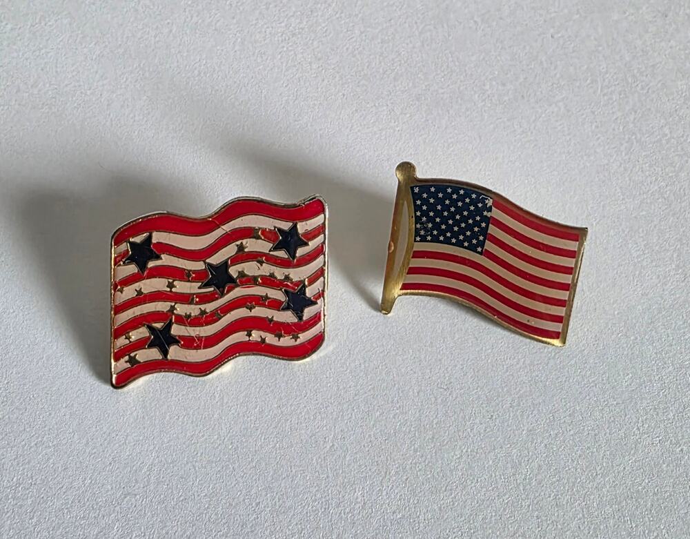 Lot of 2 Vintage American Flag Enamel Lapel Pins Patriotic USA Pinbacks